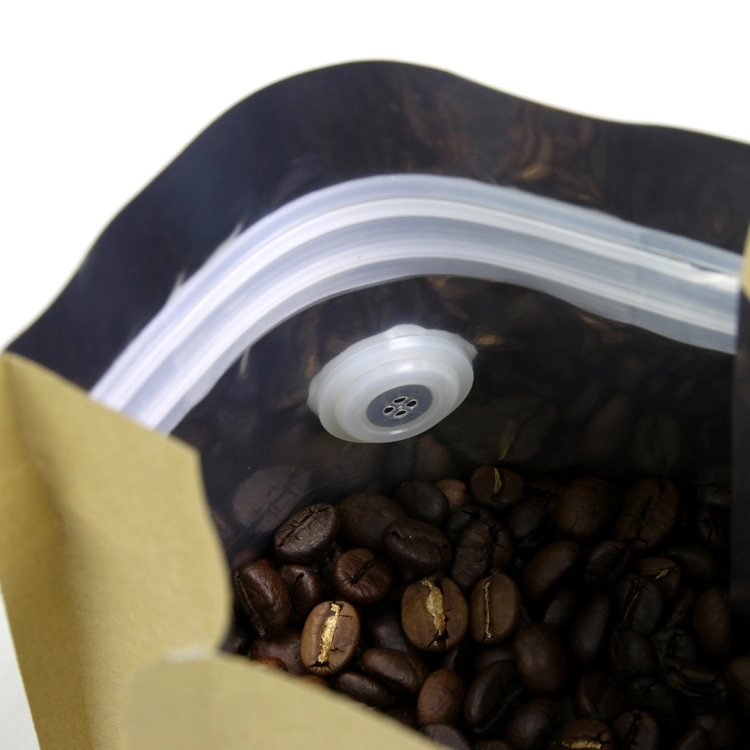 Customized Kraft Paper 500G Flat Bottom Eight Side Coffee Bean Packaging Bags With Valve