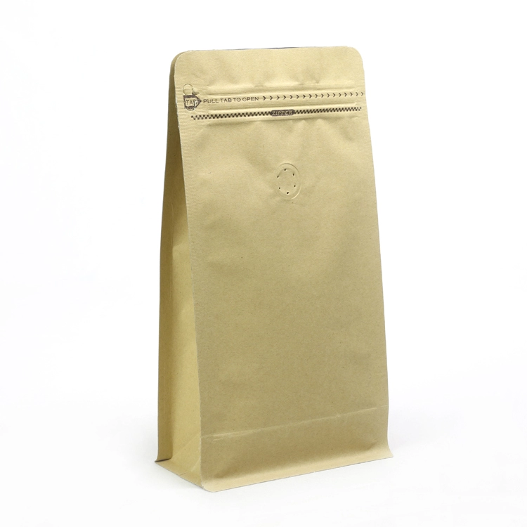 Customized Kraft Paper 500G Flat Bottom Eight Side Coffee Bean Packaging Bags With Valve