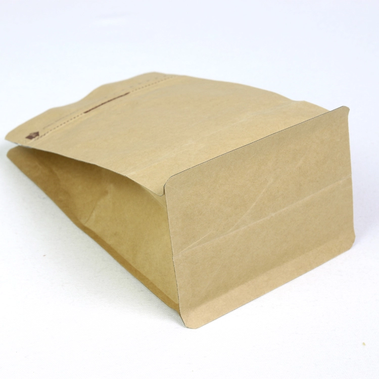 Customized Kraft Paper 500G Flat Bottom Eight Side Coffee Bean Packaging Bags With Valve