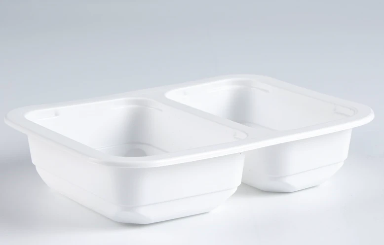 white 2 compartment food tray