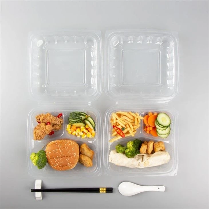 Food Packaging Container Disposable Clamshell Lunch Box Take Away Food Containers 9x9x3 3cmpt Clear Bottom With Hinged Lid