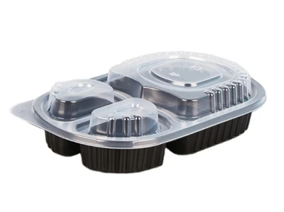 Oval Meal Tray With 3 Divisions And Lid Oval Meal Tray With 3 Divisions And Lid